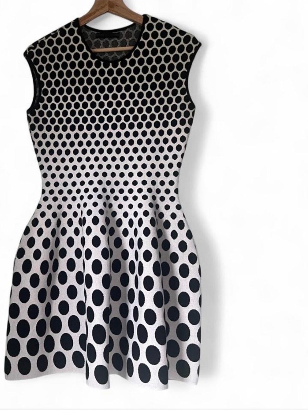 RVN Black and White Polka Dot Fit & Flare Structured Dress